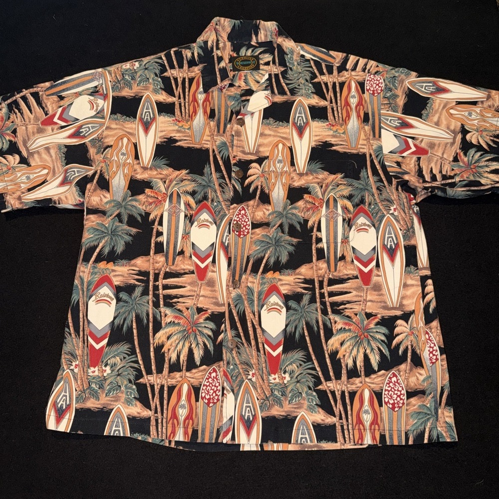 Hawaiian Reserve Collection Large Floral & Surf Board Print Short Sleeve Mens XL